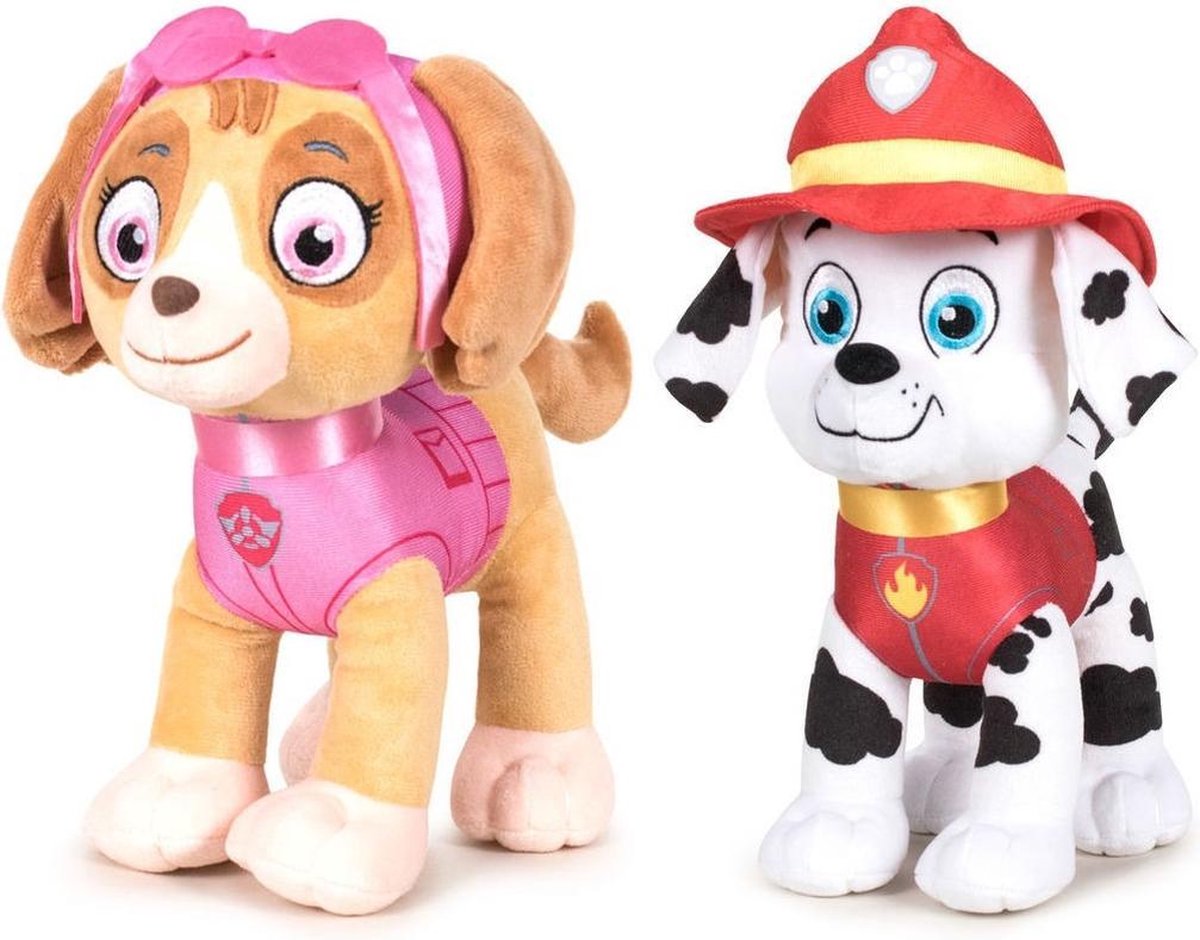 Paw Patrol Knuffels Setje Van 2x Karakters Skye En Marshall 27 Cm - Kinder Speelgoed Hondjes Cadeau