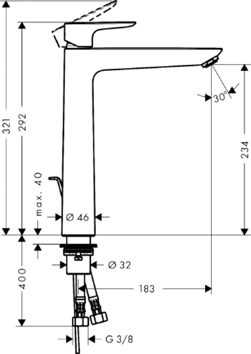 Hansgrohe Talis e 1-gr wastafelmkr 240 zo/afvoer brushed black chr 71717140