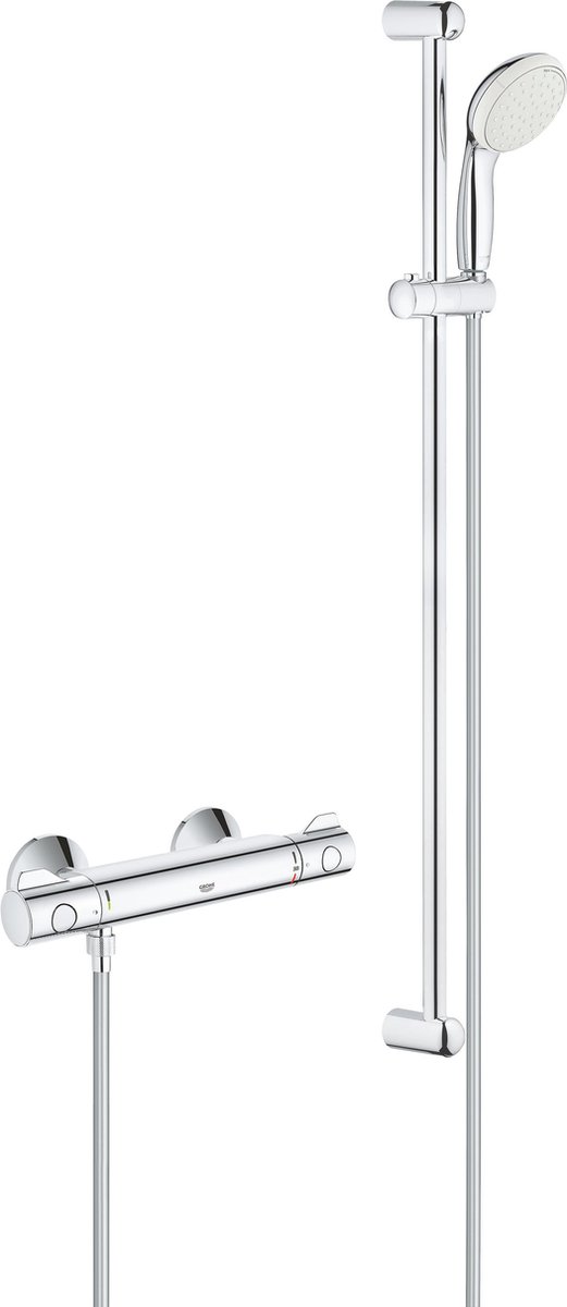 Grohe Grohtherm-800 comfortset met douchekraan thermostatisch met koppelingen met New Tempesta glijstangcombinatie 90cm chroom/wit 34566001