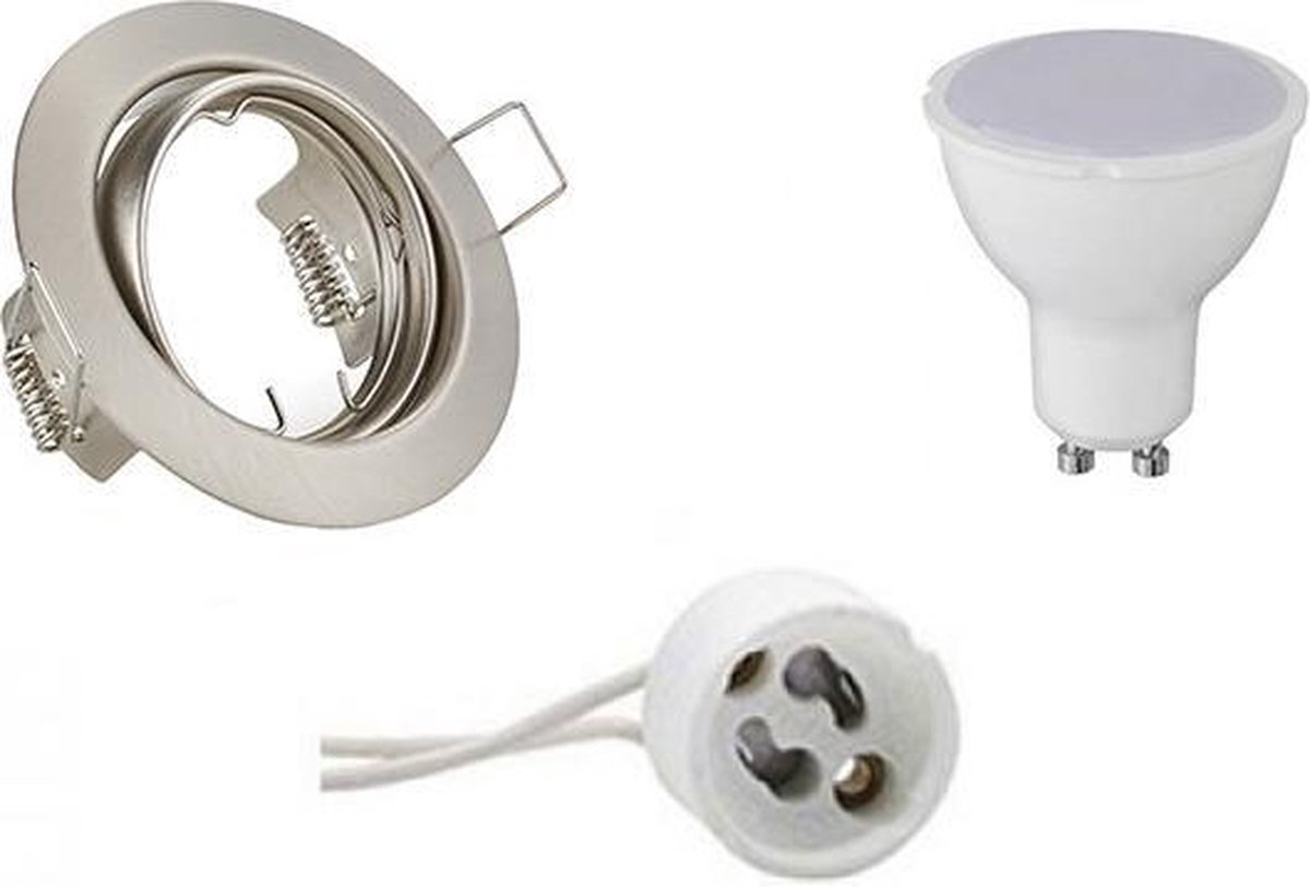 BES LED Led Spot Set - Trion - Gu10 Fitting - Inbouw Rond - Mat Nikkel - 4w - Natuurlijk 4200k - Kantelbaar Ø83mm - Wit