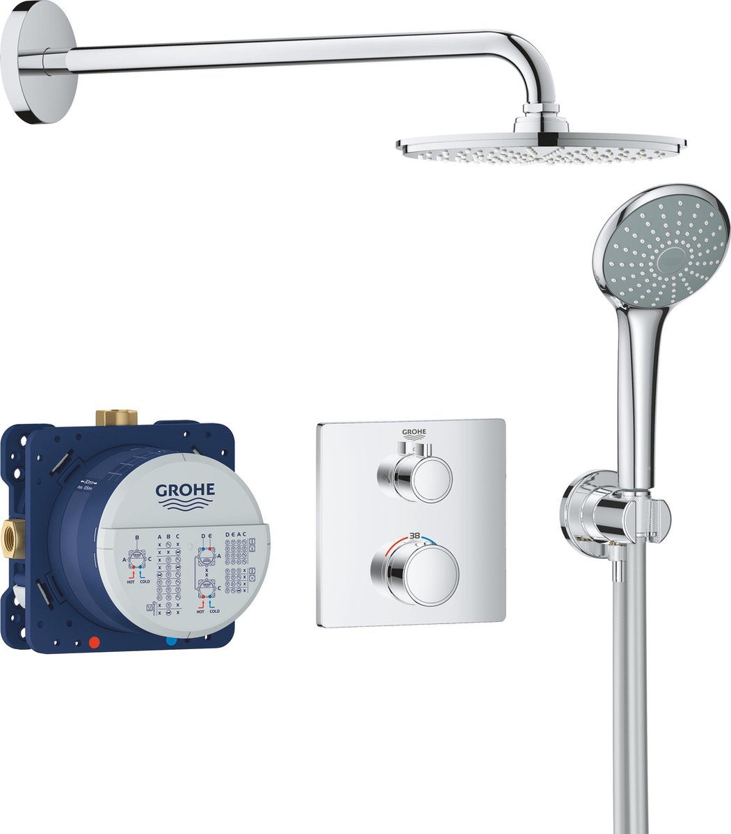 Grohe Grohtherm Perfect showerset compleet m. hand- en hoofddouche met inbouw douchekraan thermostatisch rechthoekig chroom 34734000