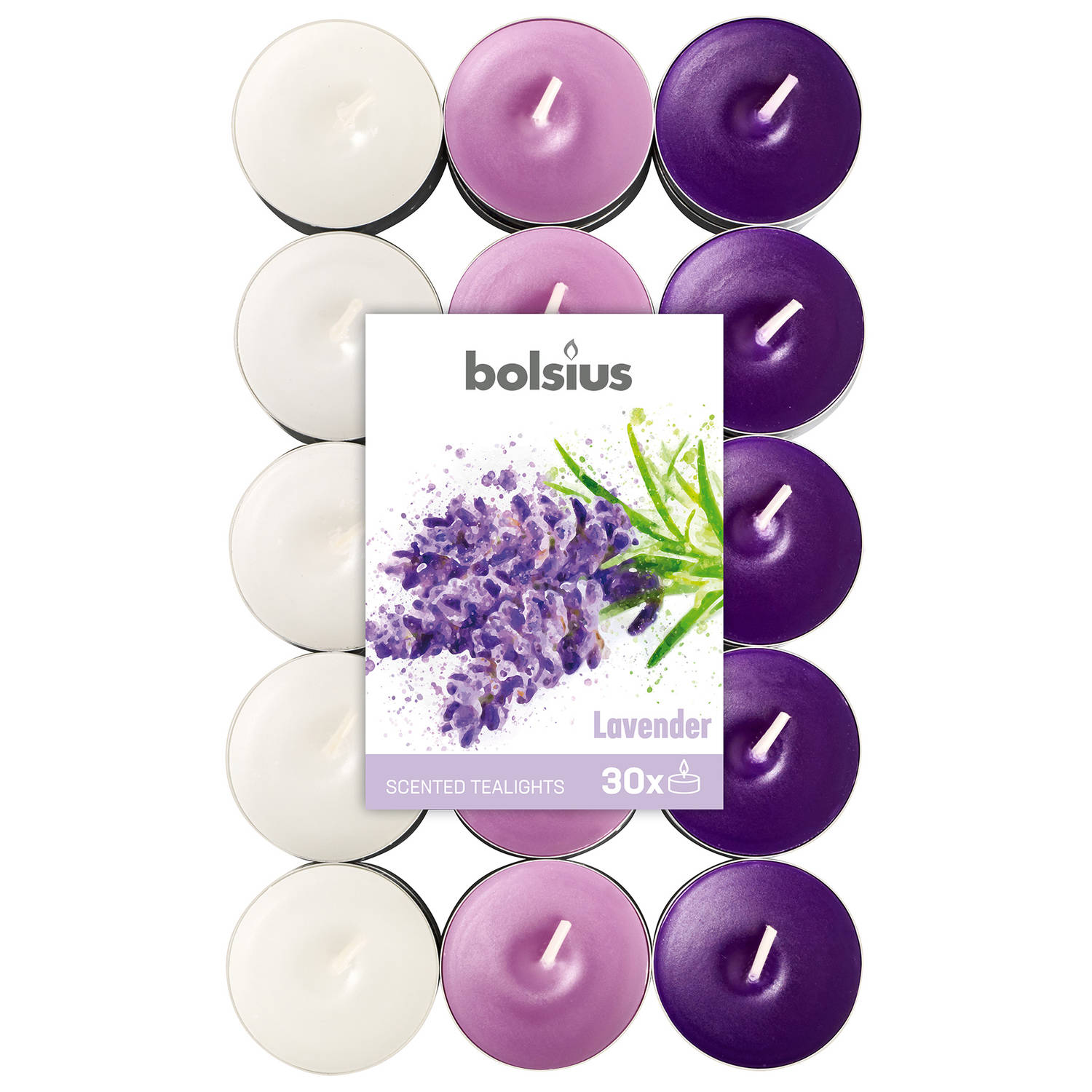 Bolsius Geurkaarsen Theelicht Lavender/wit 30 Stuks - Paars