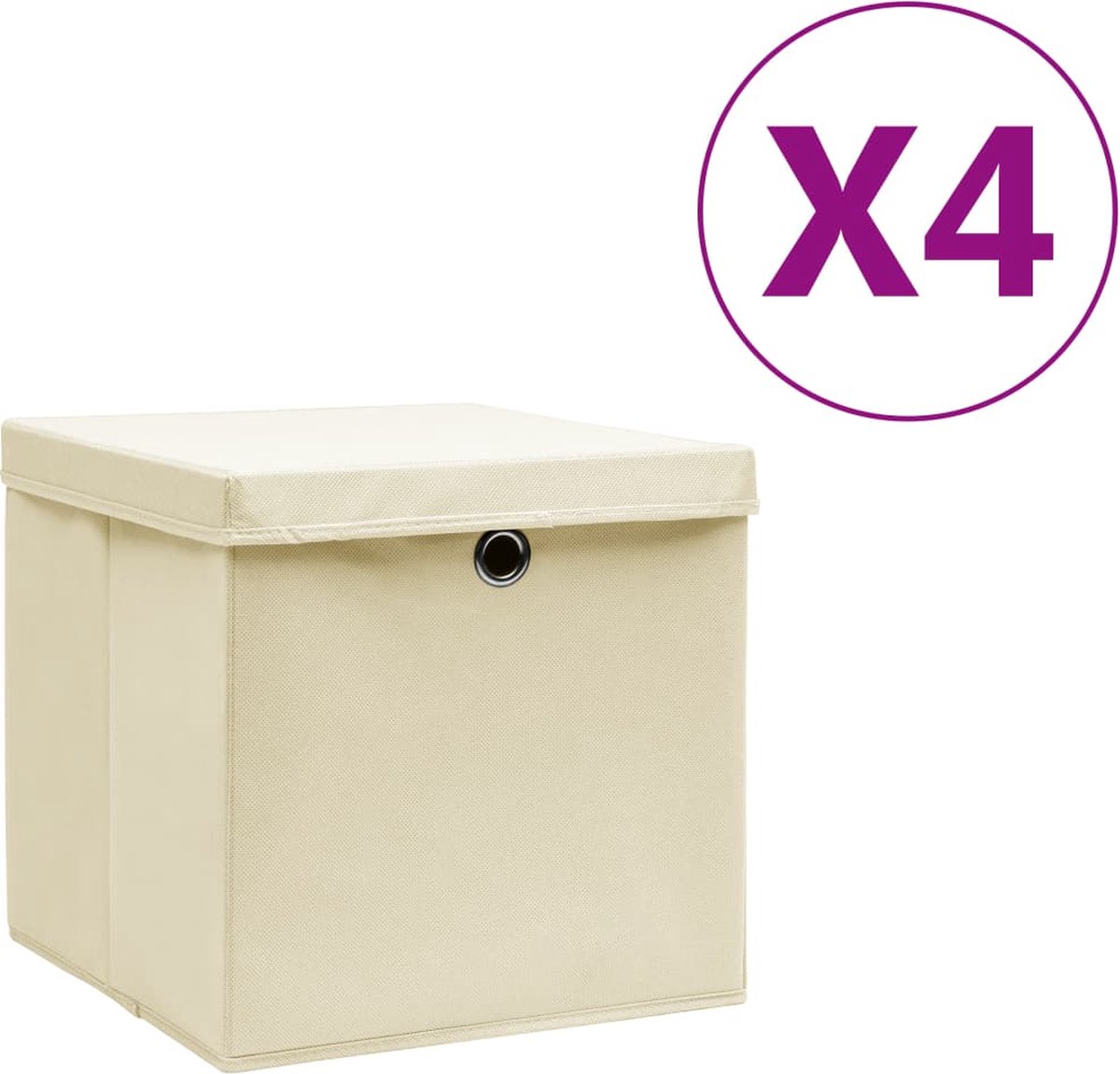 Vidaxl Opbergboxen Met Deksels 4 St 28x28x28 Cm Crème