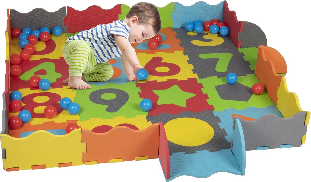 Let's Play Speelset - 3-in-1: Speelmat, Puzzel En Ballenbak - Schuimrubber - 40 Ballen