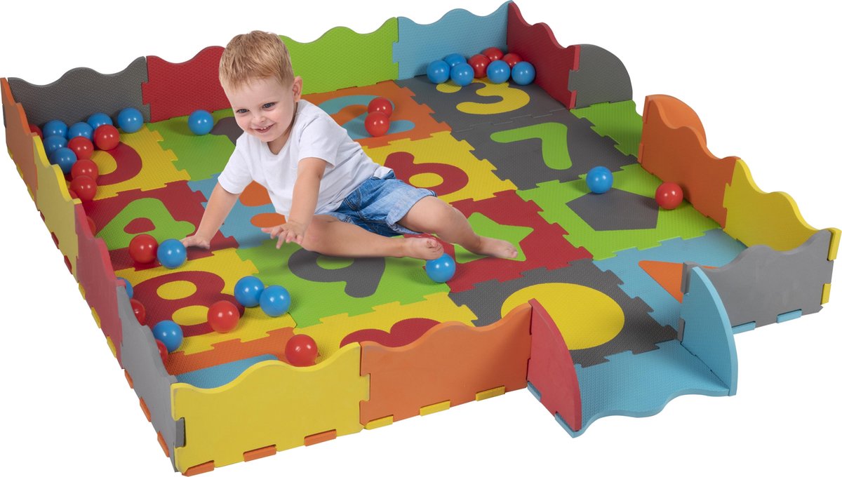Let's Play Speelset - 3-in-1: Speelmat, Puzzel En Ballenbak - Schuimrubber - 40 Ballen