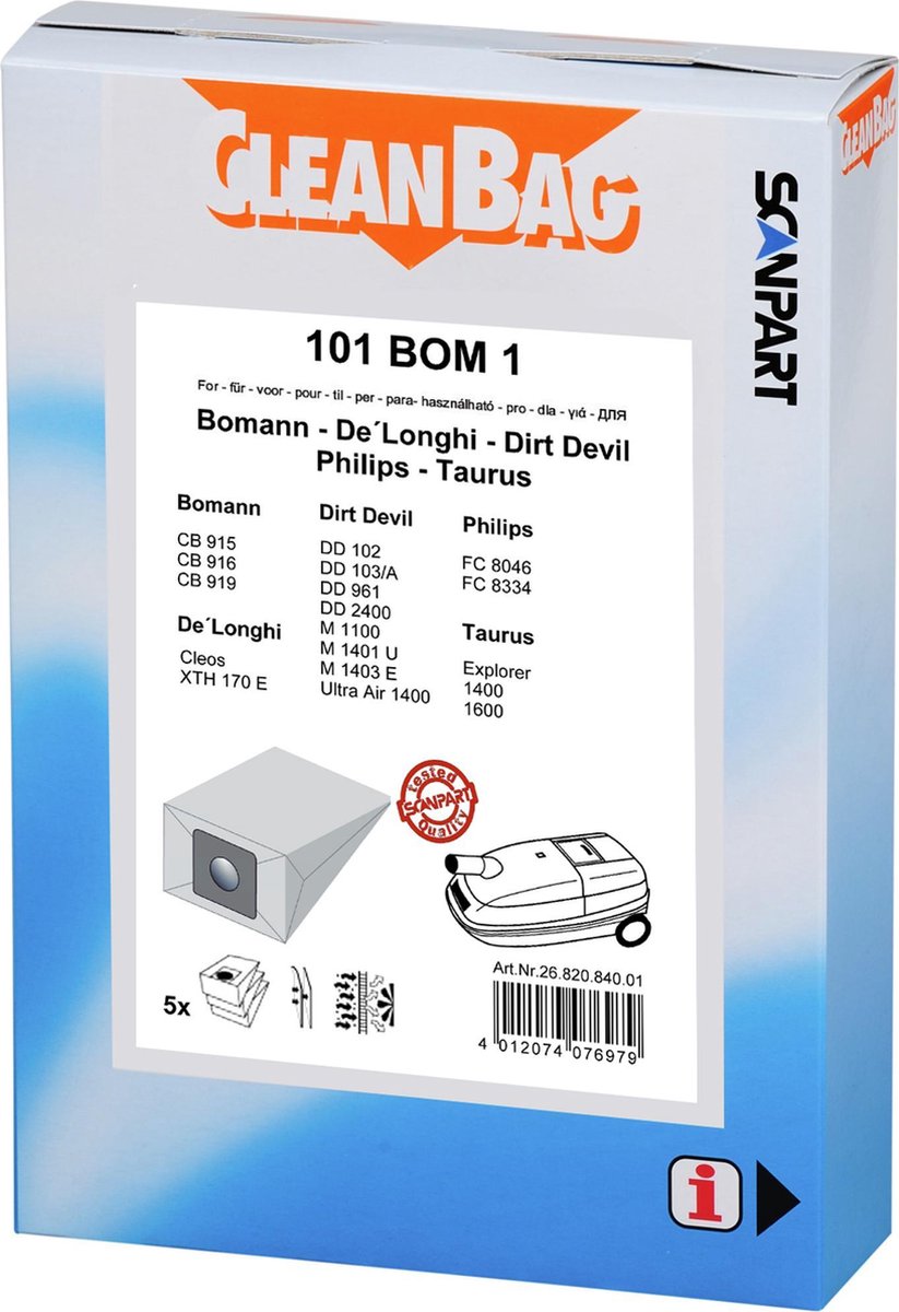 CLEANBAG Scanpart 101bom1 Stofzak Bomann Cb915-916-919