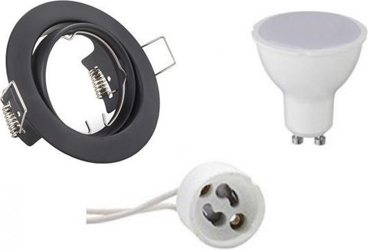 BES LED Led Spot Set - Trion - Gu10 Fitting - Inbouw Rond - Mat - 4w - Natuurlijk Wit 4200k - Kantelbaar Ø83mm - Zwart