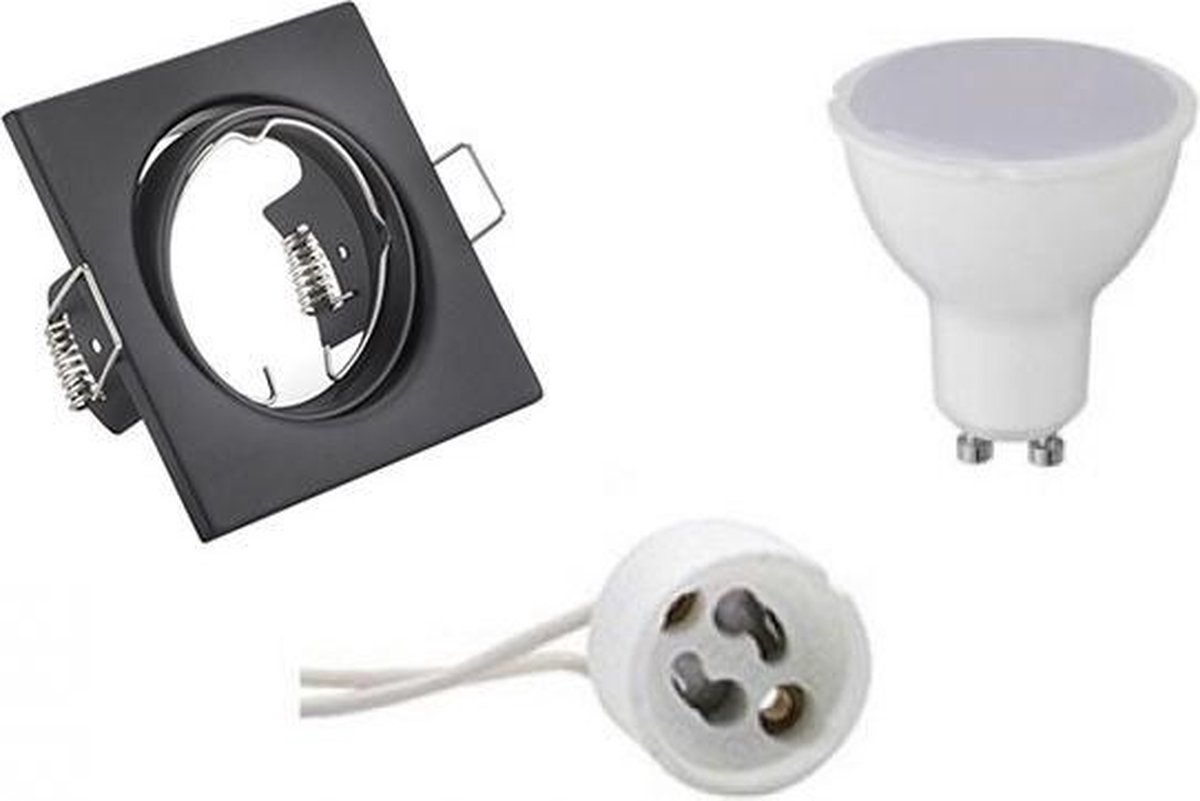 BES LED Led Spot Set - Trion - Gu10 Fitting - Inbouw Vierkant - Mat - 4w - Natuurlijk Wit 4200k - Kantelbaar 80mm - Zwart