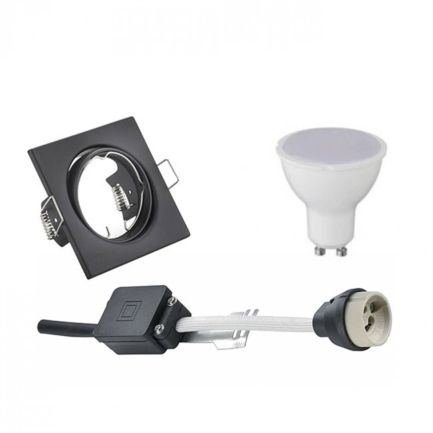 BES LED Led Spot Set - Trion - Gu10 Fitting - Inbouw Vierkant - Mat - 4w - Warm Wit 3000k - Kantelbaar 80mm - Zwart