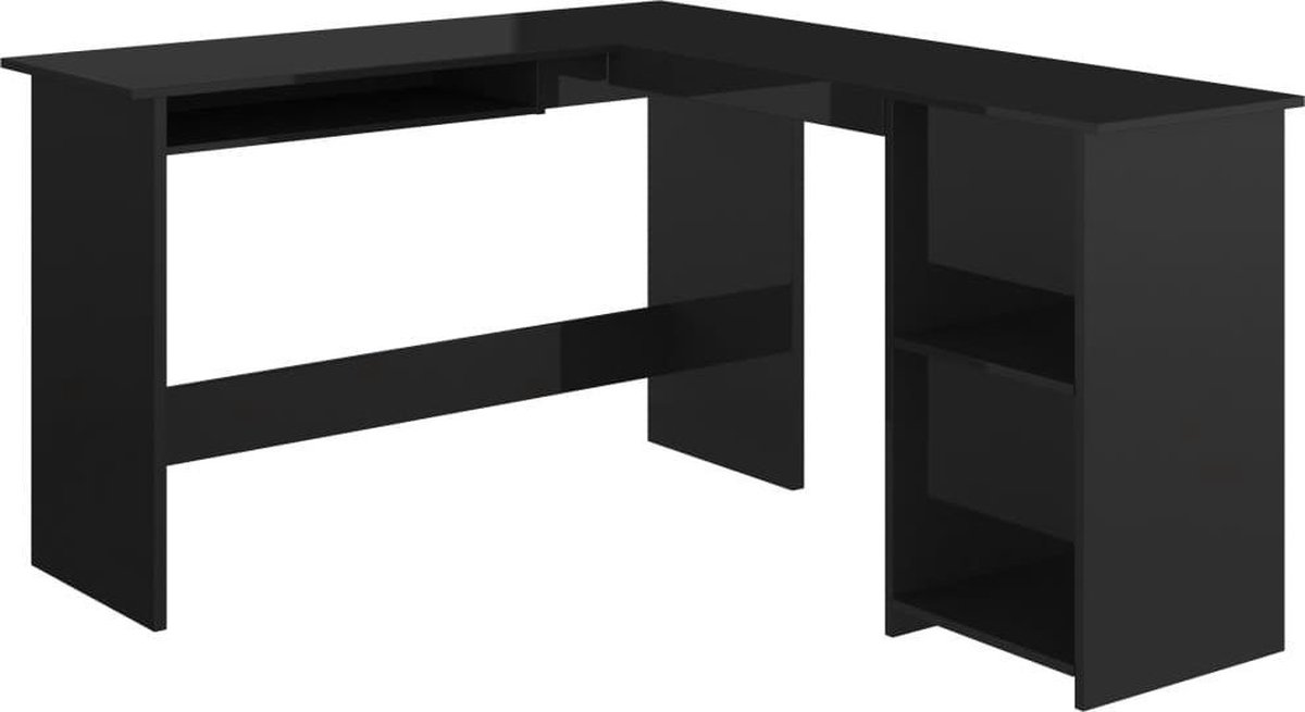 Vidaxl Hoekbureau L-vormig 120x140x75 Cm Spaanplaat Hoogglans - Zwart