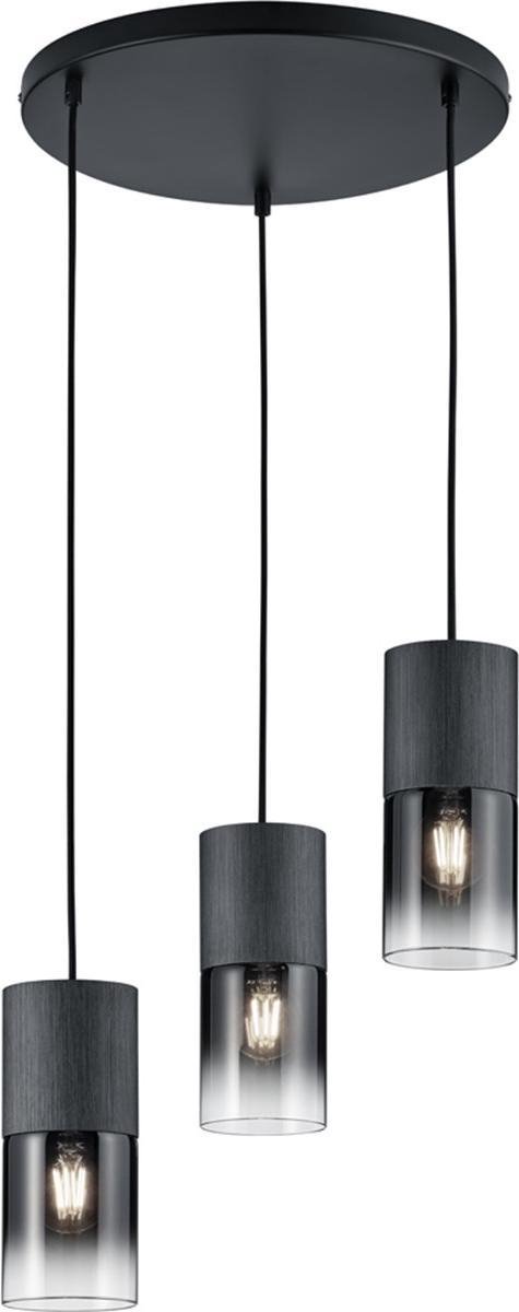 BES LED Led Hanglamp - Trion Roba - E27 Fitting - 3-lichts - Rond - Mat Rookglas - Aluminium - Zwart