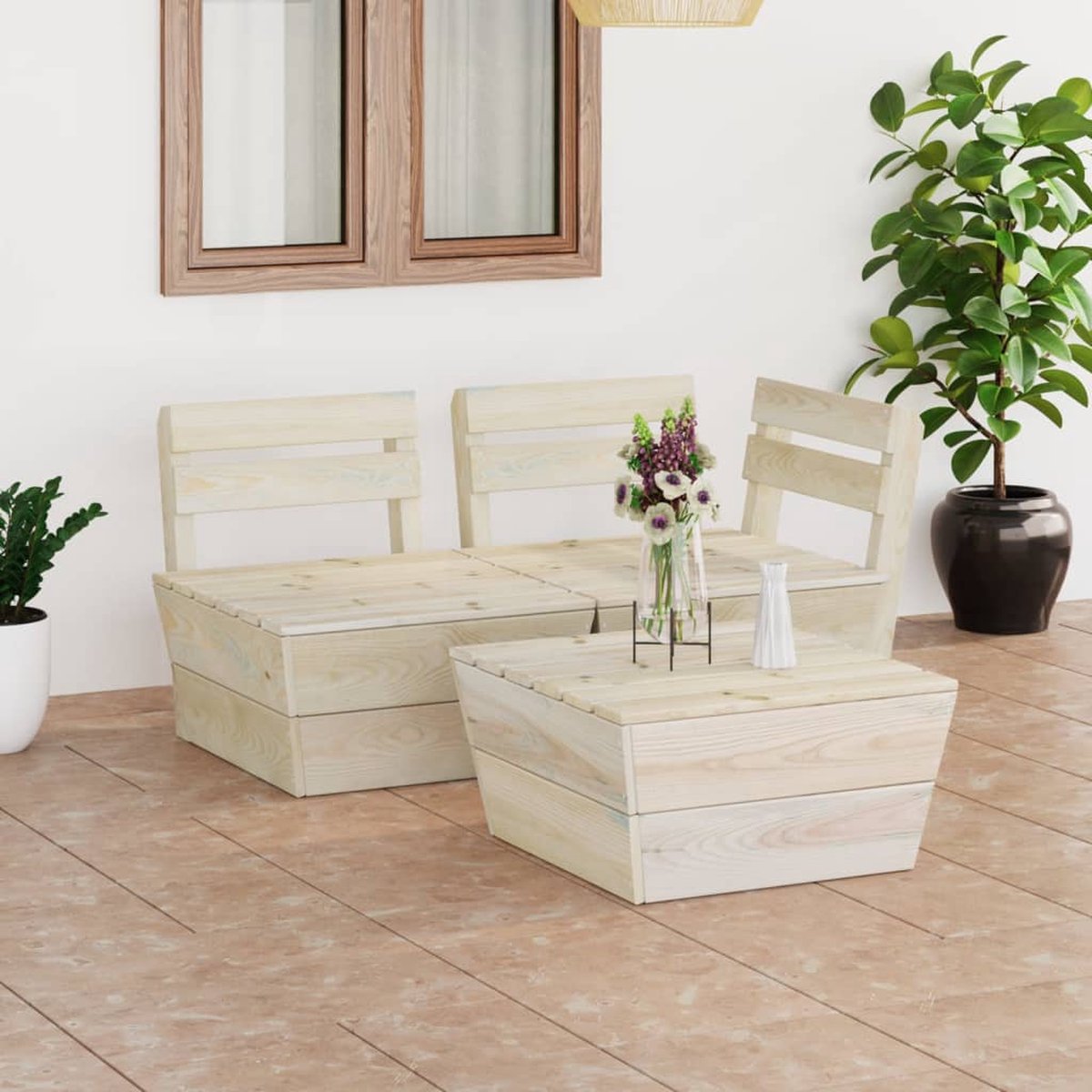 Vidaxl 3-delige Loungeset Pallet Geïmpregneerd Vurenhout - Beige