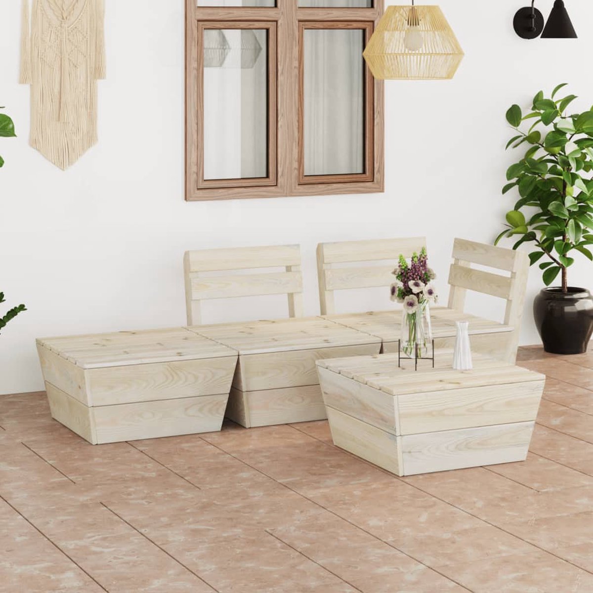 Vidaxl 4-delige Loungeset Pallet Geïmpregneerd Vurenhout - Beige