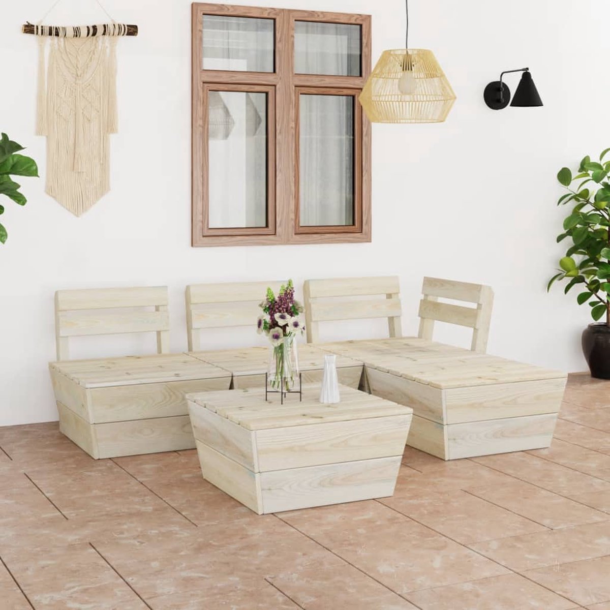 Vidaxl 5-delige Loungeset Pallet Geïmpregneerd Vurenhout - Beige