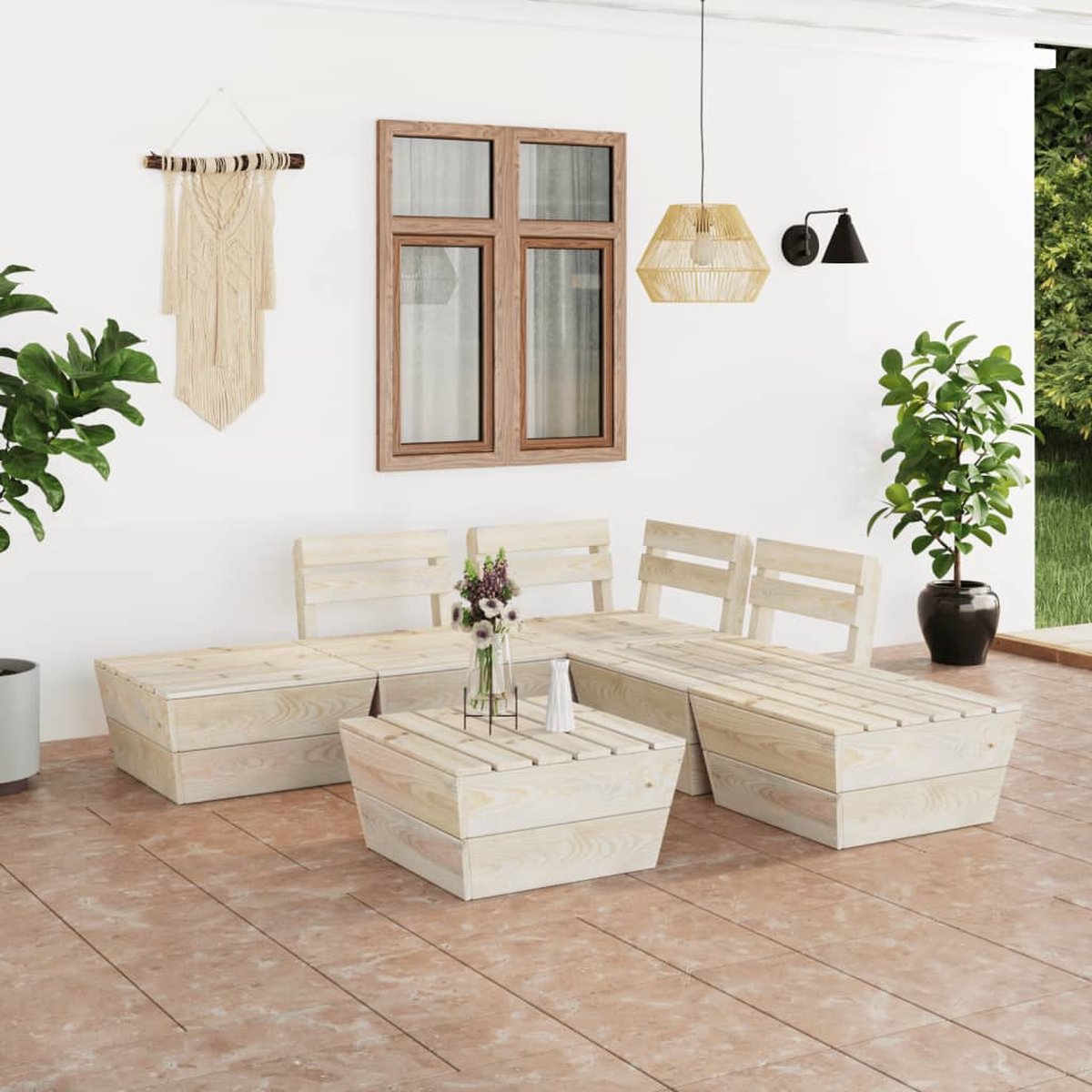 Vidaxl 6-delige Loungeset Pallet Geïmpregneerd Vurenhout - Beige