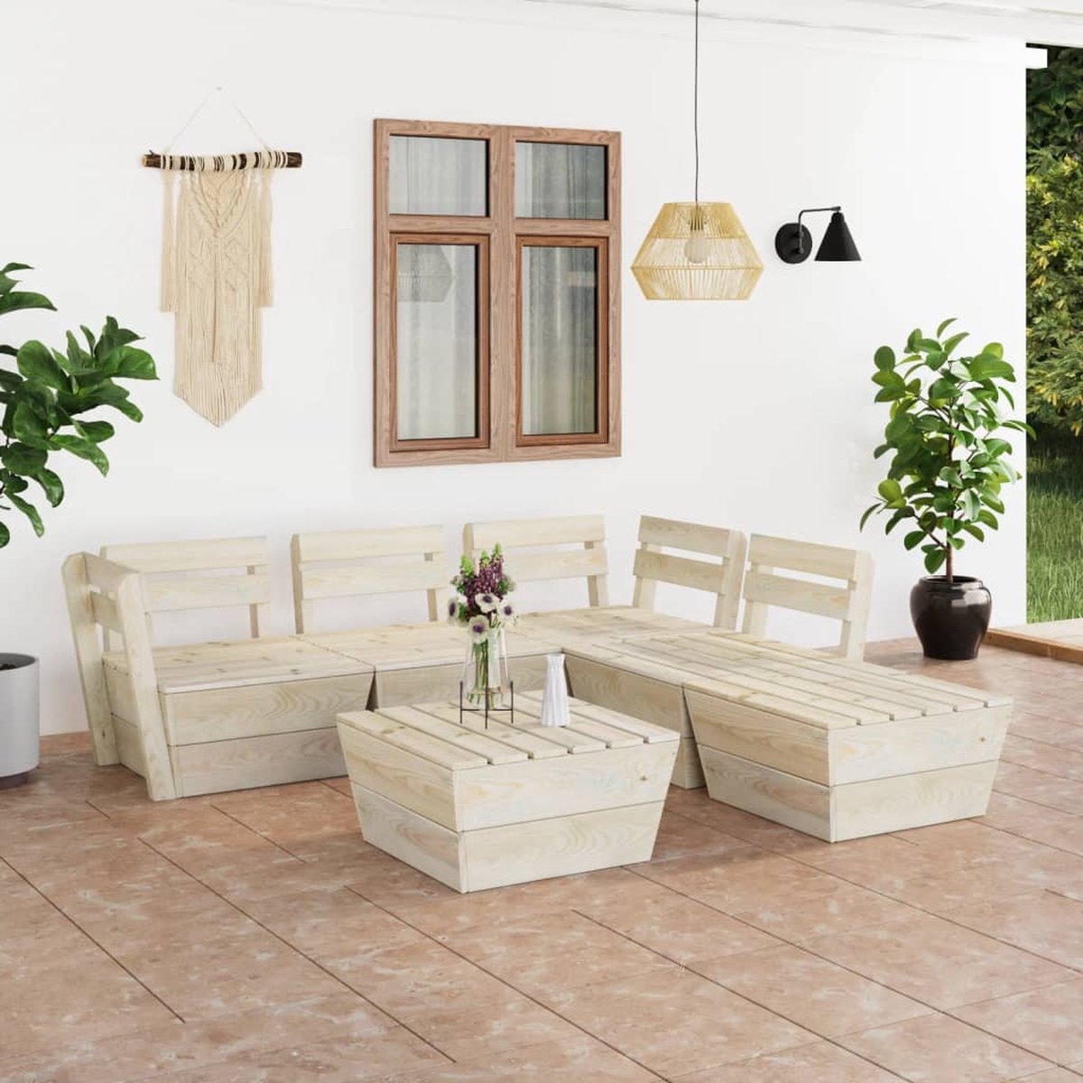 Vidaxl 6-delige Loungeset Pallet Geïmpregneerd Vurenhout - Beige