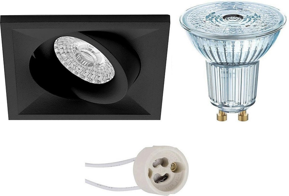 Osram - Led Spot Set - Parathom Par16 930 36d - Pragmi Qiundo Pro - Gu10 Fitting - Dimbaar - Inbouw Vierkant - Mat - Zwart