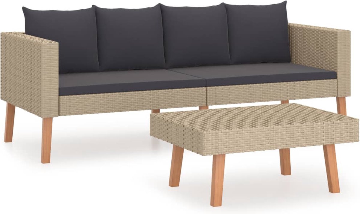 Vidaxl 2-delige Loungeset Met Kussens Poly Rattan - Beige