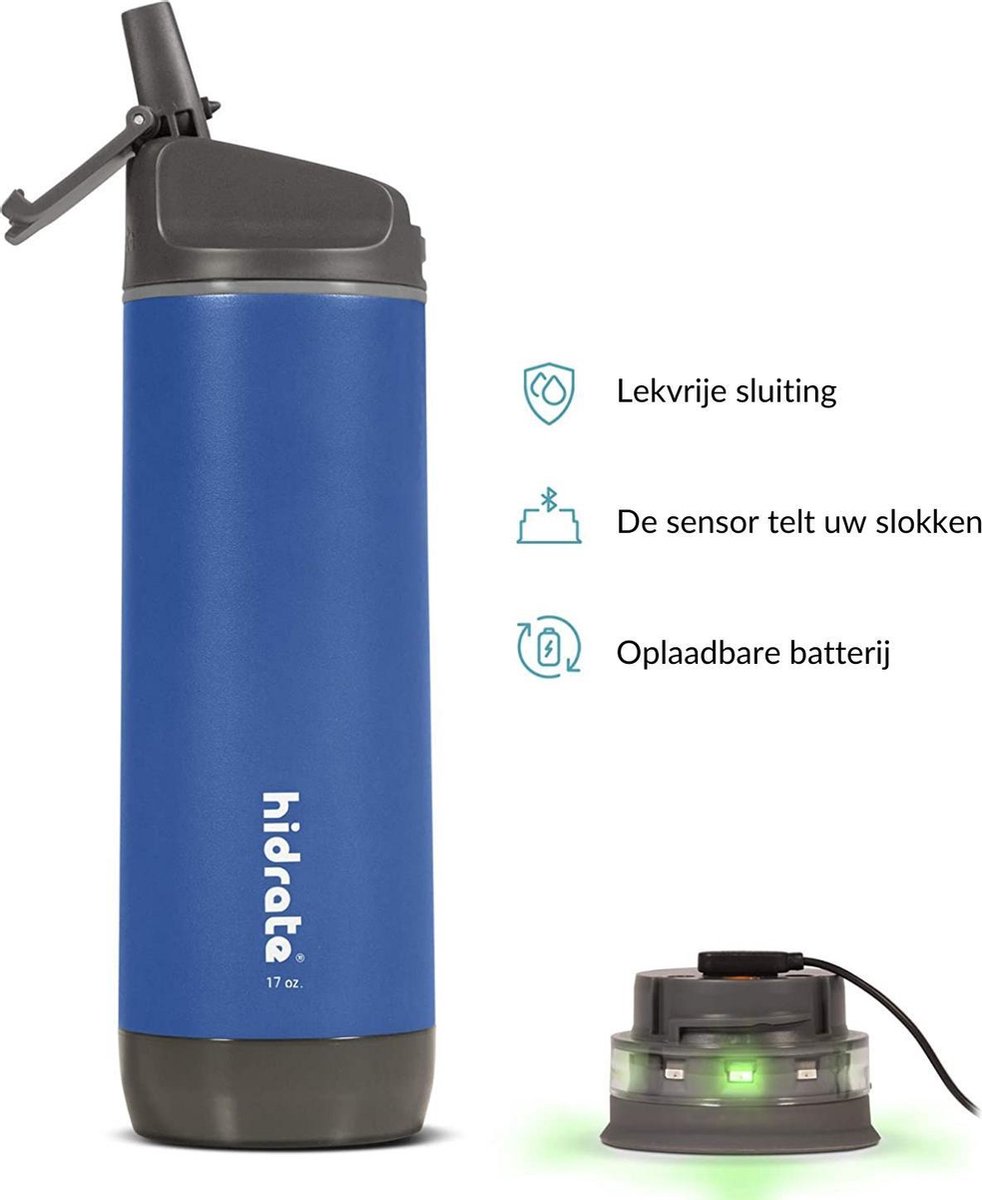 Hidrate Spark Steel Smart Waterfles - 620 Ml - Straw - Deep Blue - Blauw