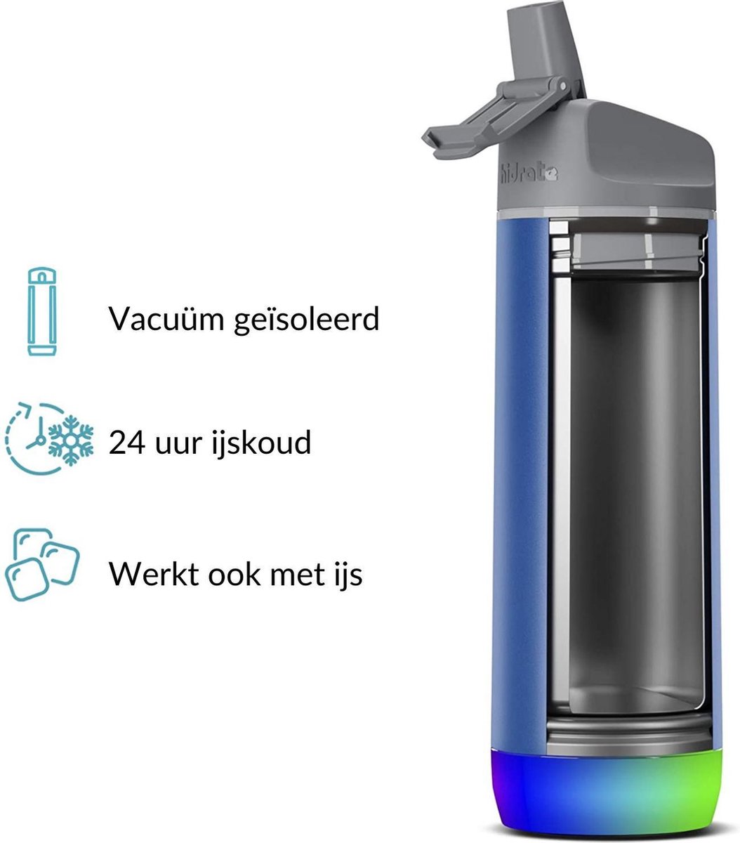 Hidrate Spark Steel Smart Waterfles - 620 Ml - Straw - Deep Blue - Blauw