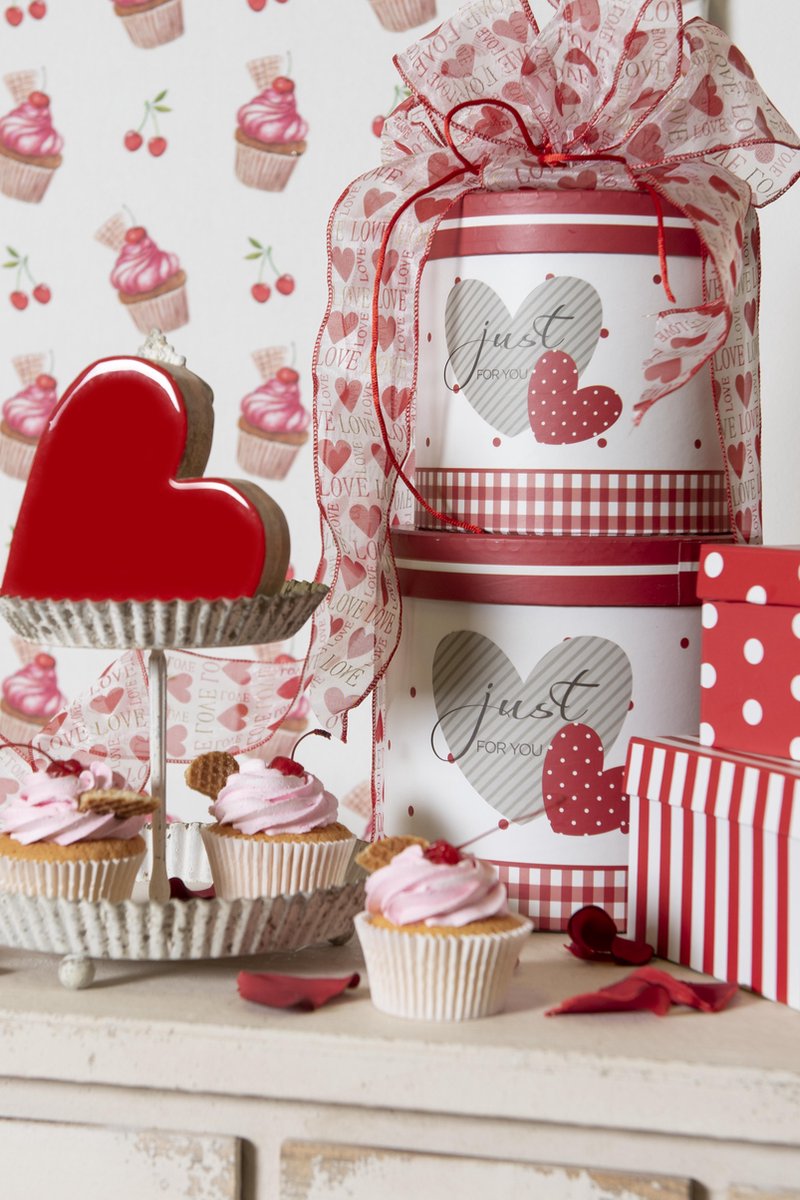 Clayre & Eef Hoedendoos (Set V 3) 64741 Ø 19*19 / Ø 17*17 / Ø 15*15 Cm - Rood