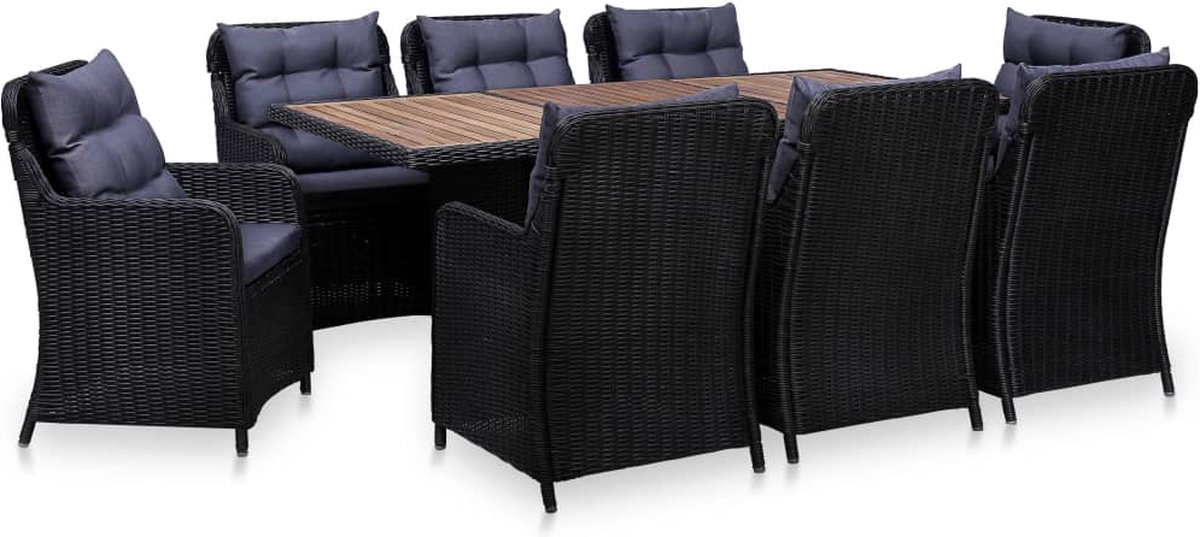 Vidaxl 9-delige Tuinset Poly Rattan - Zwart