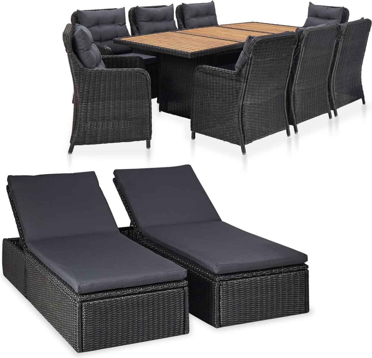 Vidaxl 11-delige Tuinset Poly Rattan - Zwart