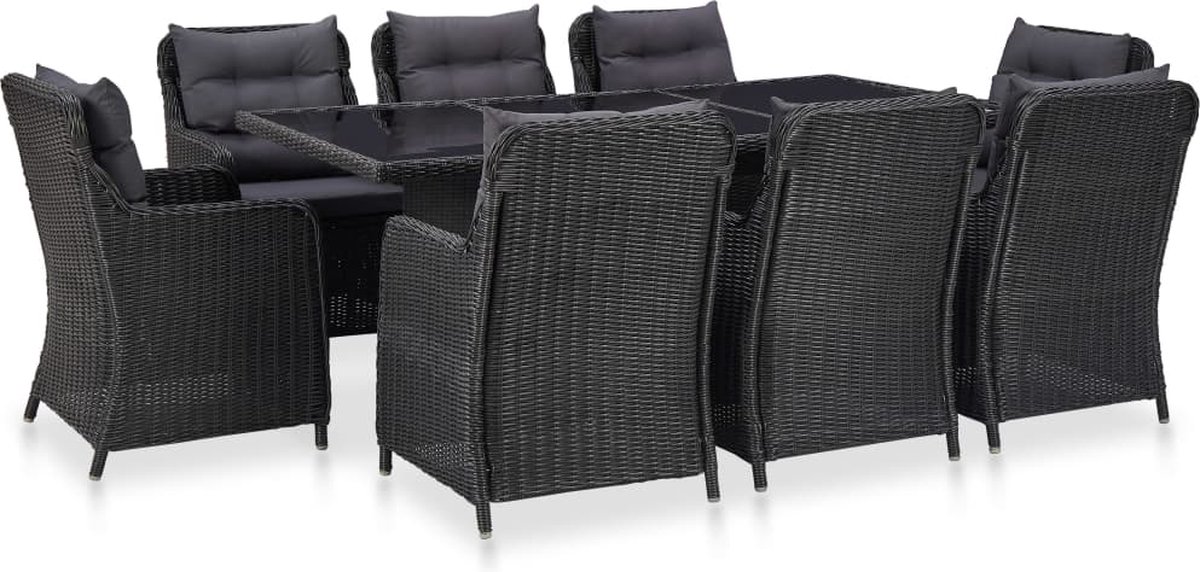 Vidaxl 9-delige Tuinset Poly Rattan - Zwart