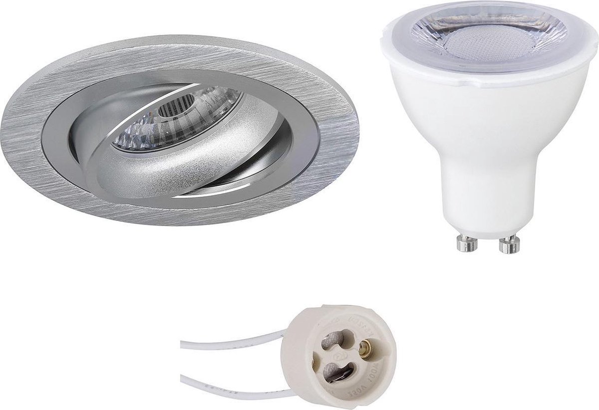 BES LED Led Spot Set - Pragmi Alpin Pro - Gu10 Fitting - Dimbaar - Inbouw Rond - Mat Zilver - 6w - Warm 3000k - Kantelbaar - Wit