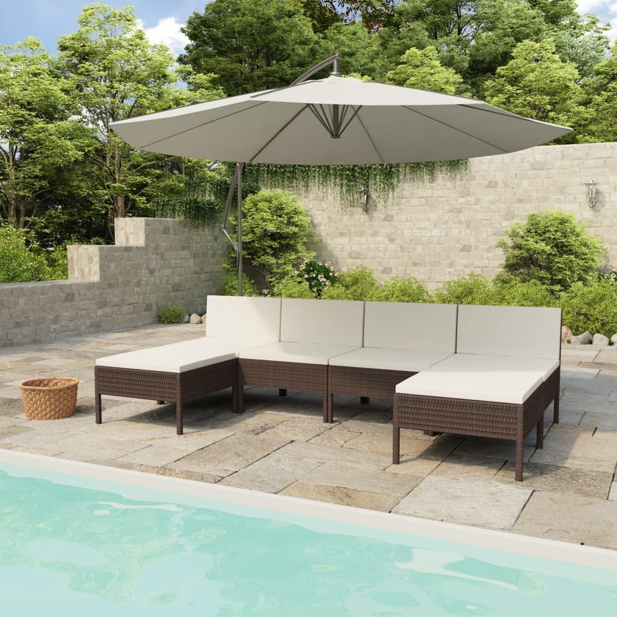 Vidaxl 6-delige Loungeset Met Kussens Poly Rattan - Bruin