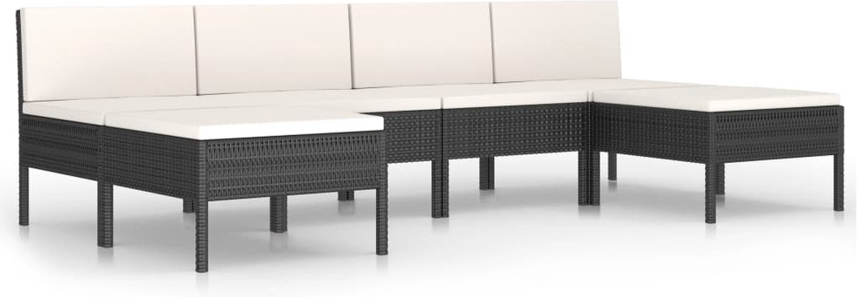 Vidaxl 6-delige Loungeset Met Kussens Poly Rattan - Zwart