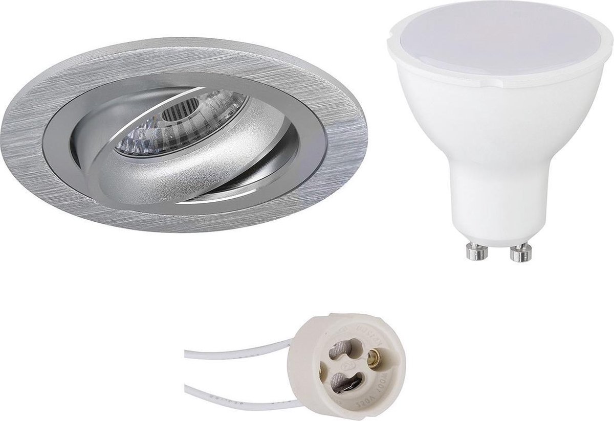 BES LED Led Spot Set - Pragmi Alpin Pro - Gu10 Fitting - Inbouw Rond - Mat Zilver - 4w - Natuurlijk 4200k - Kantelbaar Ø92mm - Wit