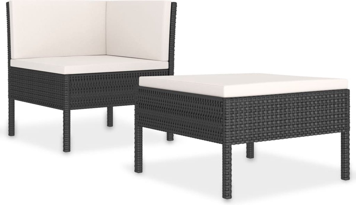 Vidaxl 2-delige Loungeset Met Kussens Poly Rattan - Zwart