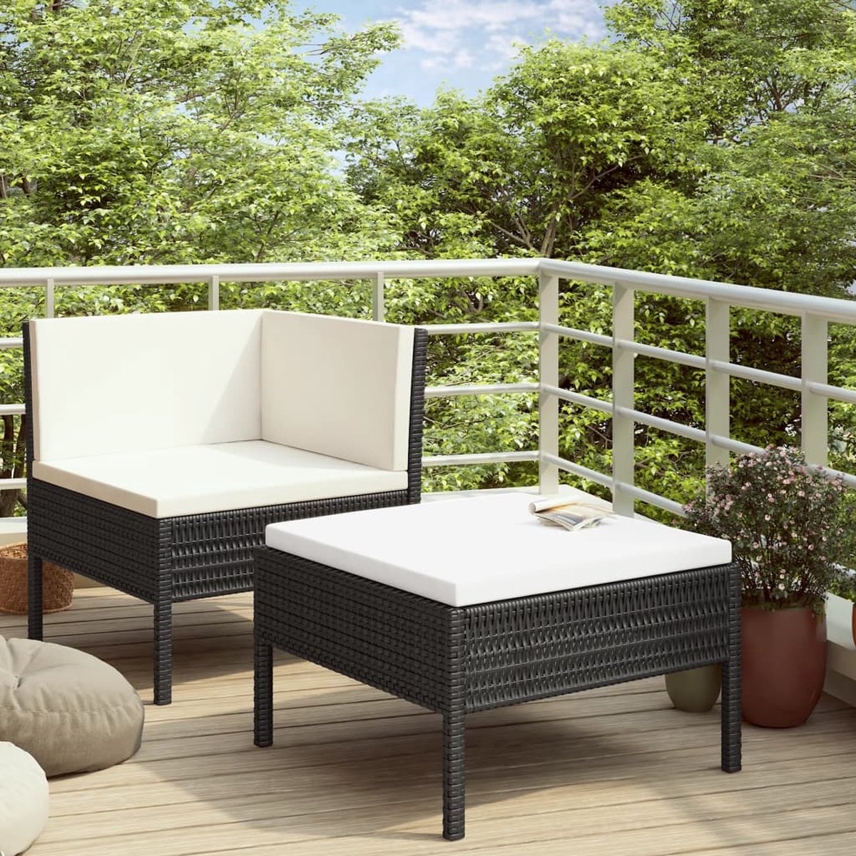 Vidaxl 2-delige Loungeset Met Kussens Poly Rattan - Zwart