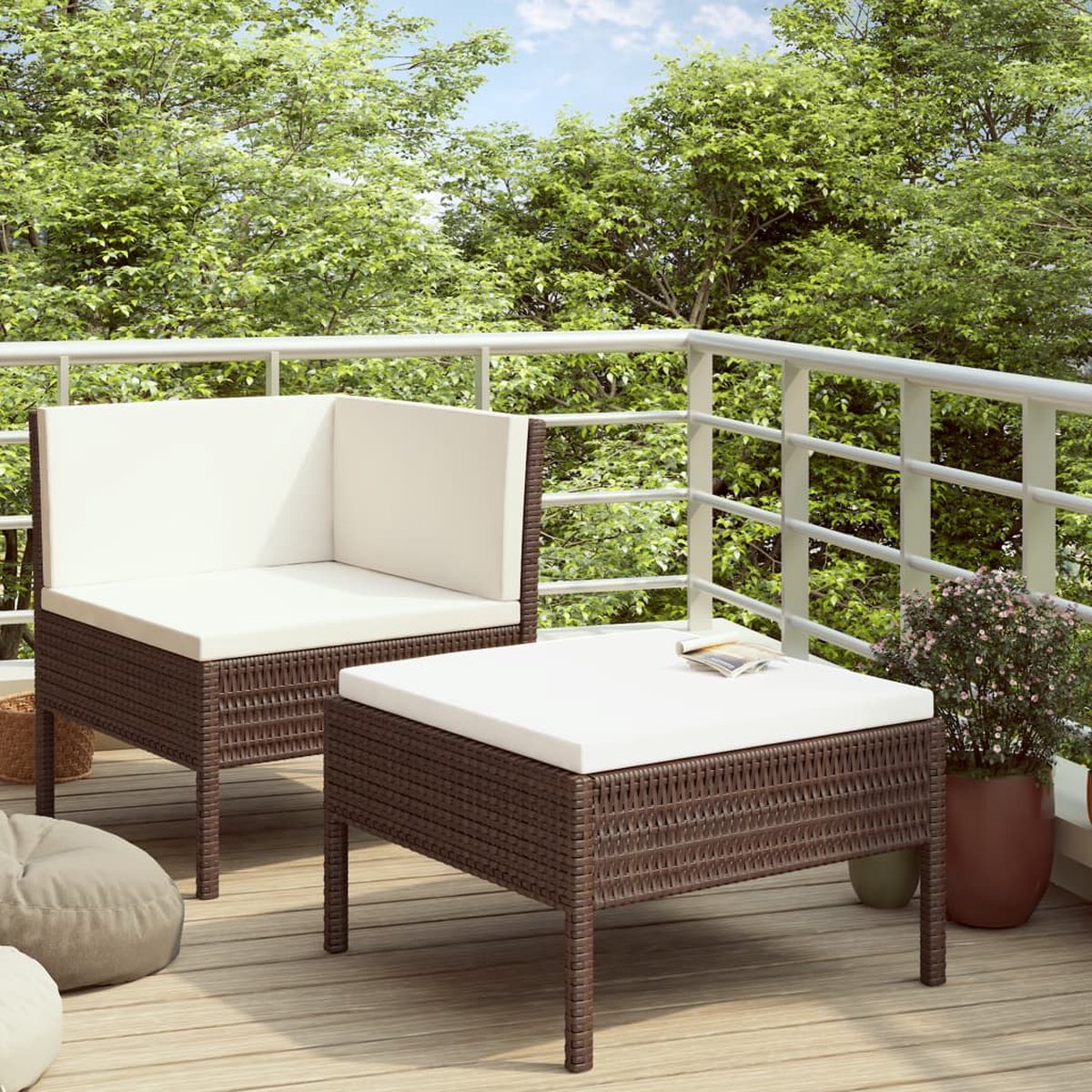 Vidaxl 2-delige Loungeset Met Kussens Poly Rattan - Bruin