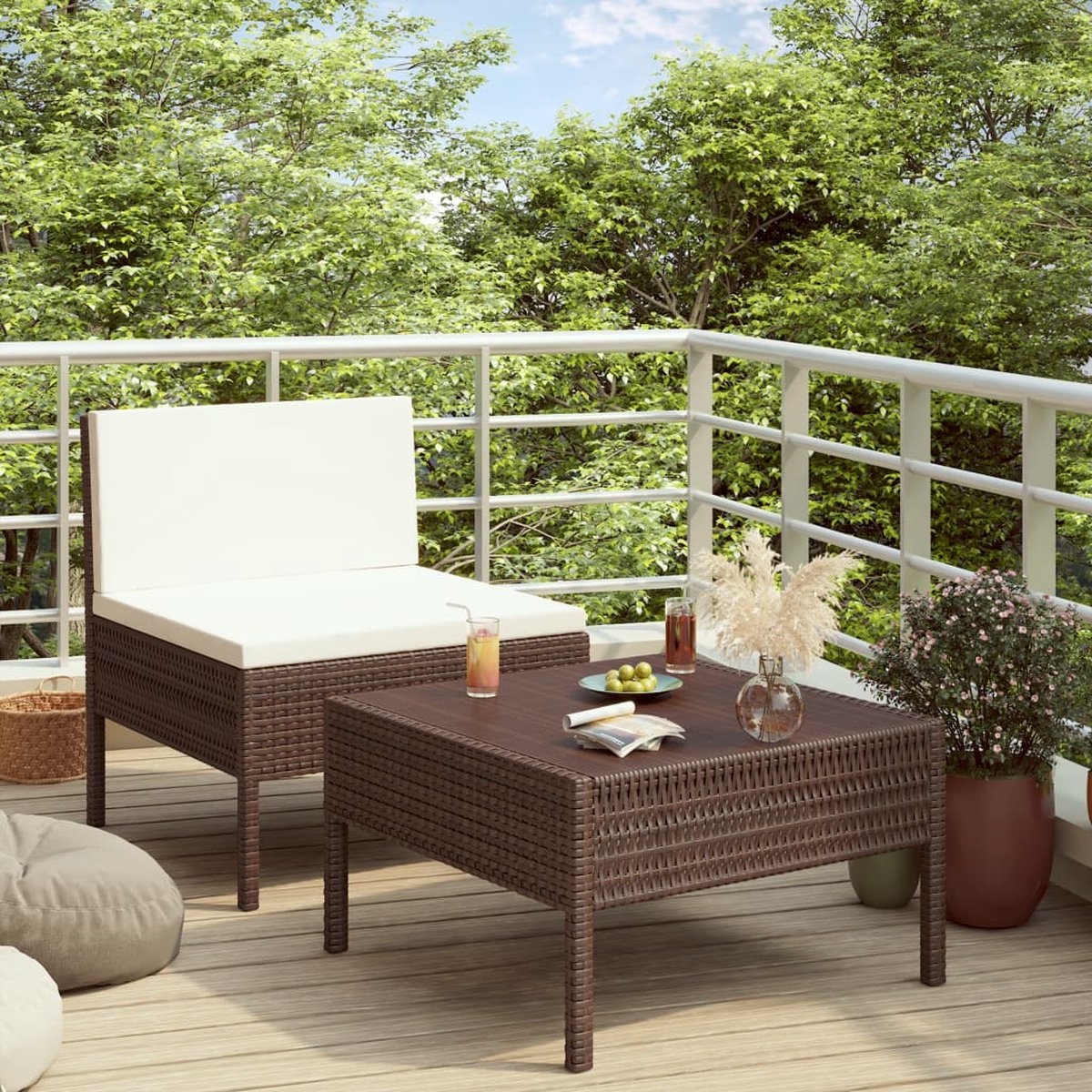 Vidaxl 2-delige Loungeset Met Kussens Poly Rattan - Marrón