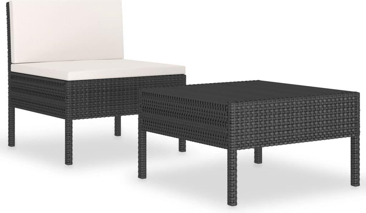 Vidaxl 2-delige Loungeset Met Kussens Poly Rattan - Zwart