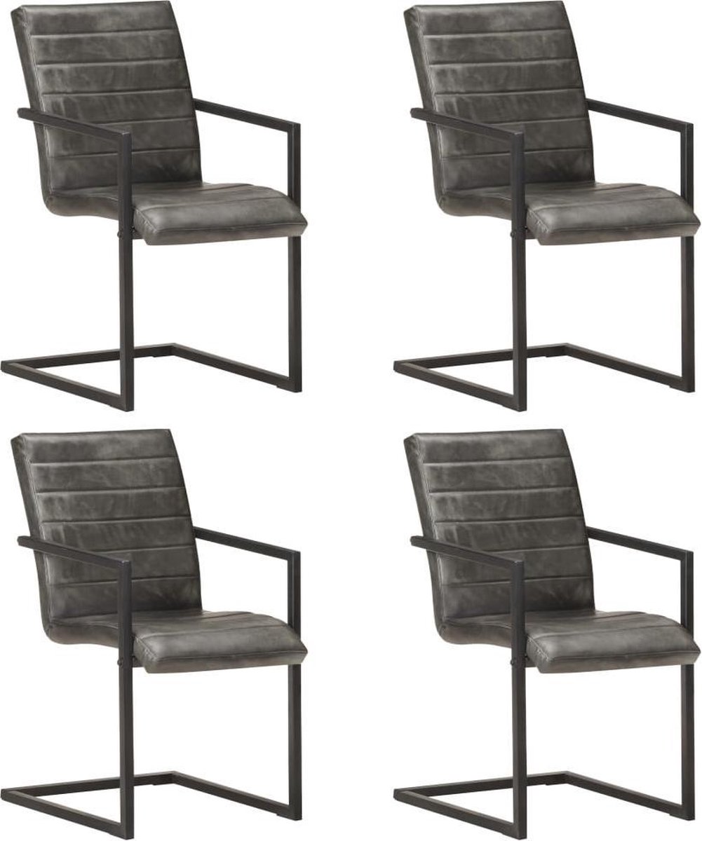 Vidaxl Eetkamerstoelen 4 St Echt Leer - Grijs