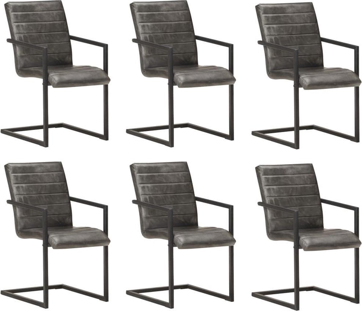 Vidaxl Eetkamerstoelen 6 St Echt Leer - Grijs