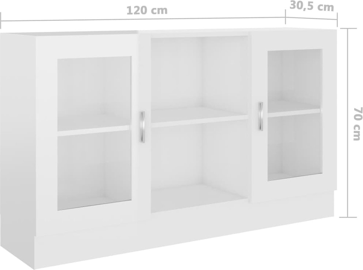 Vidaxl Vitrinekast 120x30,5x70 Cm Spaanplaat Hoogglans - Wit