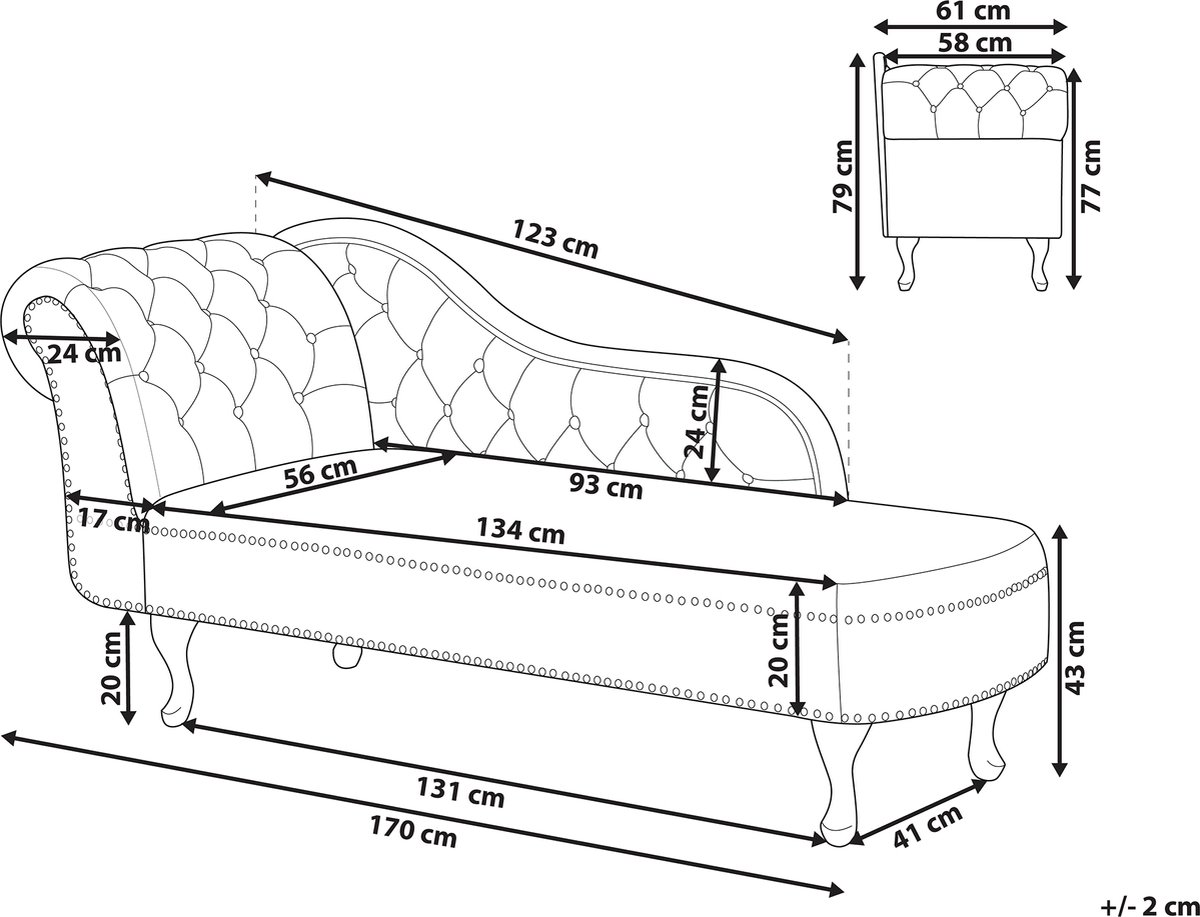 Beliani Nimes Chaise Longue Polyester 61 X 170 Cm - Beige