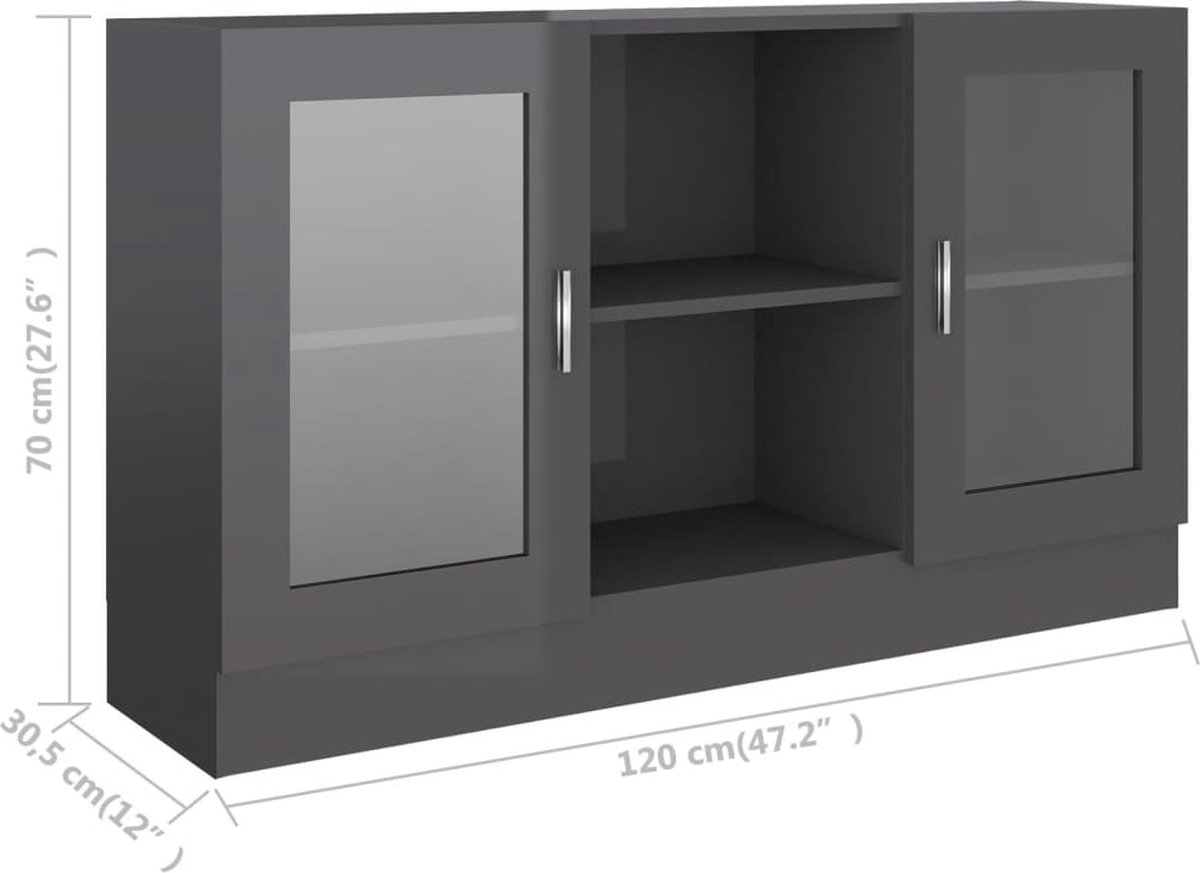 Vidaxl Vitrinekast 120x30,5x70 Cm Spaanplaat Hoogglans - Grijs