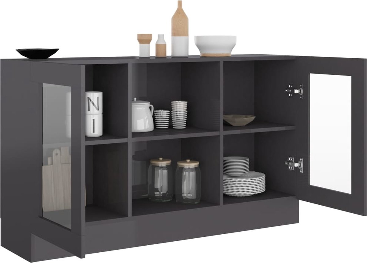 Vidaxl Vitrinekast 120x30,5x70 Cm Spaanplaat Hoogglans - Grijs