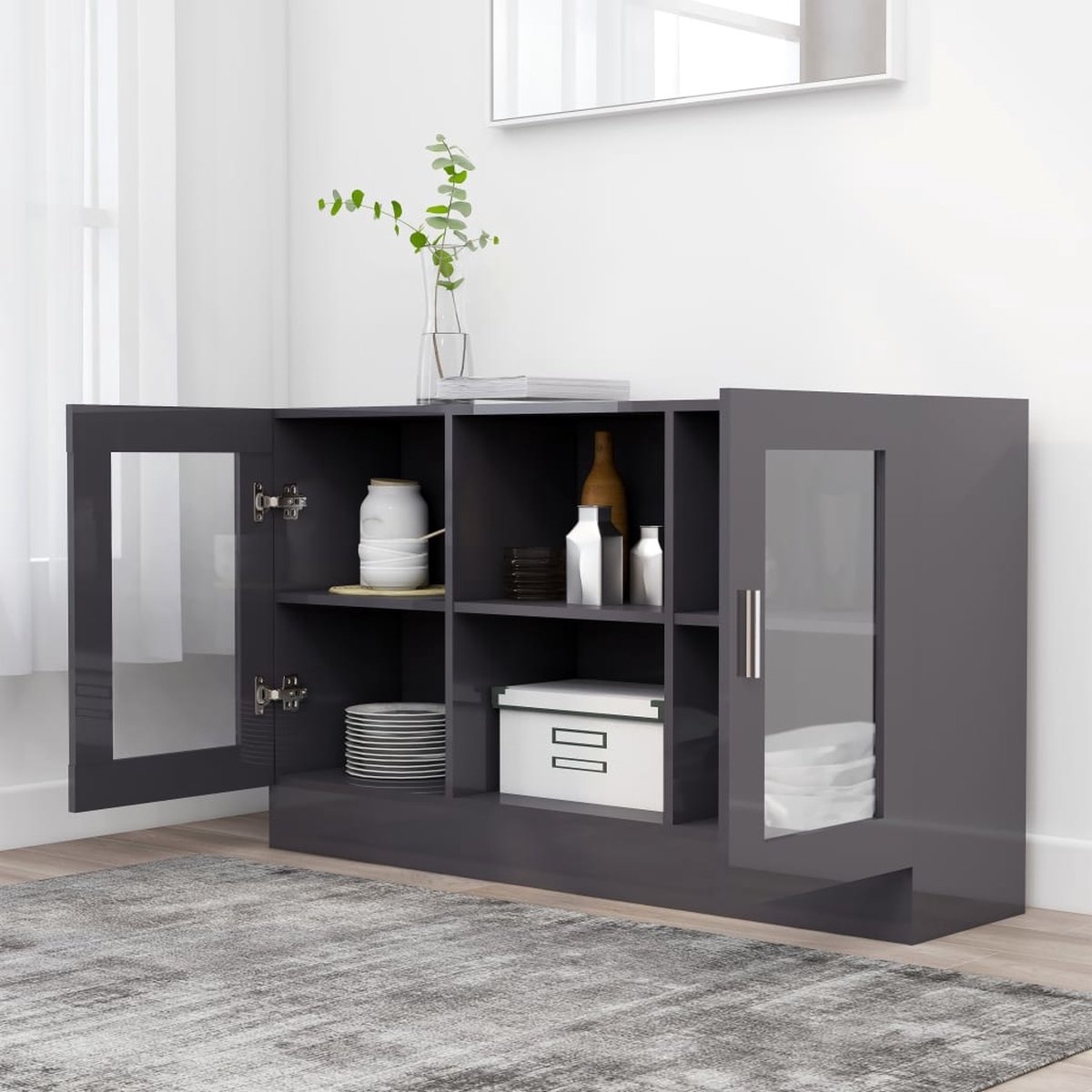 Vidaxl Vitrinekast 120x30,5x70 Cm Spaanplaat Hoogglans - Grijs