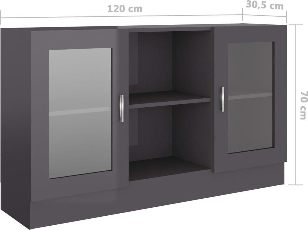 Vidaxl Vitrinekast 120x30,5x70 Cm Spaanplaat Hoogglans - Grijs