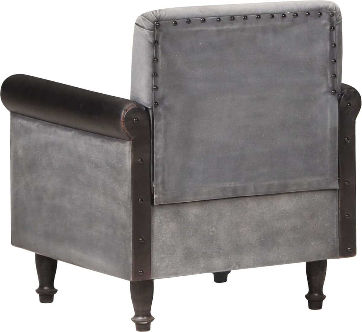 Vidaxl Kuipstoel Echt Leer En Canvas - Zwart