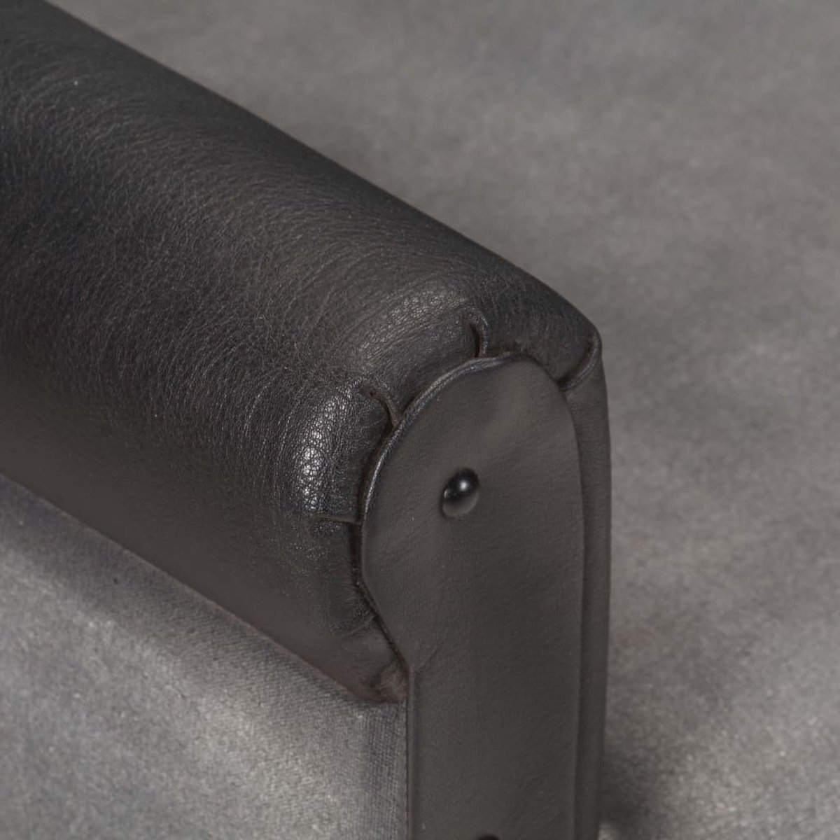 Vidaxl Kuipstoel Echt Leer En Canvas - Zwart