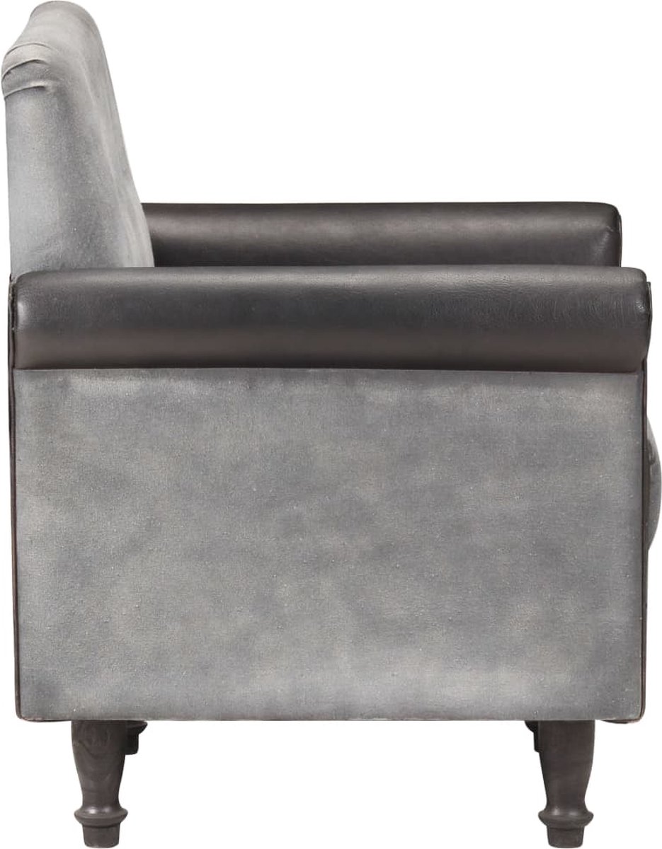 Vidaxl Kuipstoel Echt Leer En Canvas - Zwart