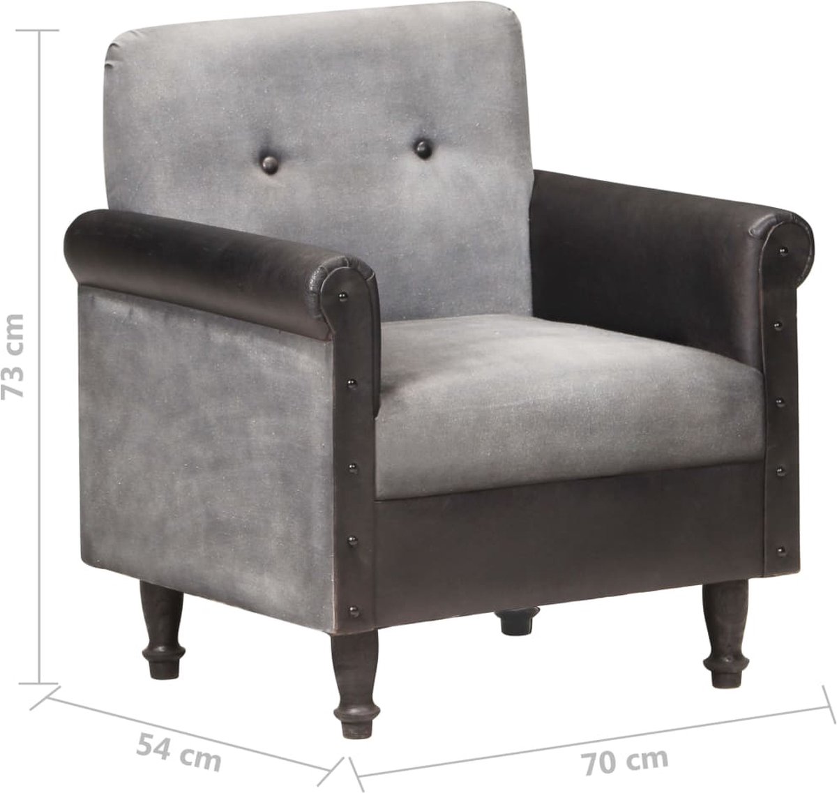 Vidaxl Kuipstoel Echt Leer En Canvas - Zwart