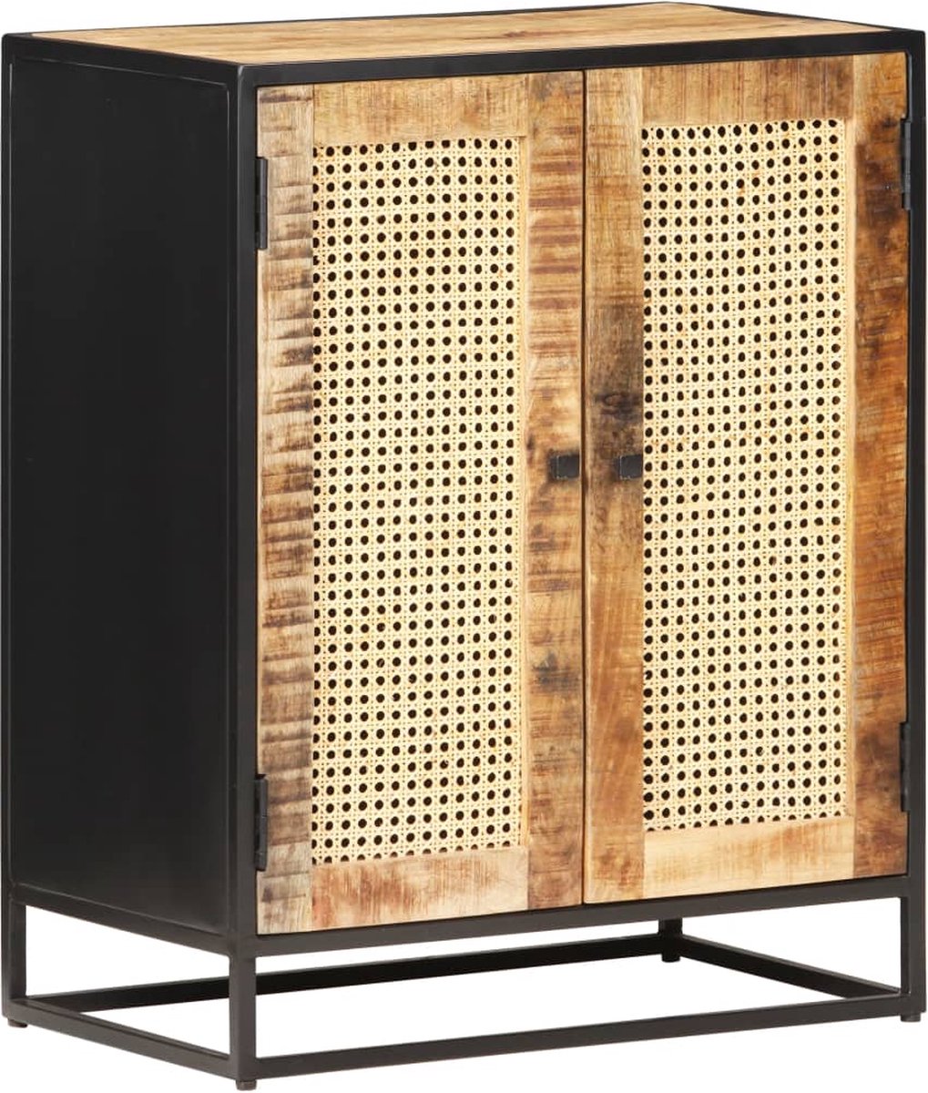 Vidaxl Dressoir 60x35x75 Cm Ruw Mangohout En Natuurlijk Riet - Bruin